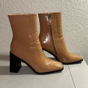 Block Heel Square Toe Ankle Boot